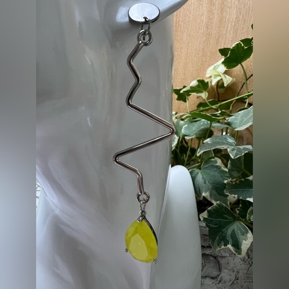 Minimalist Retro Silver & Yellow Earrings - Mid-Century Long Statement Earrings - Picture 8 of 15